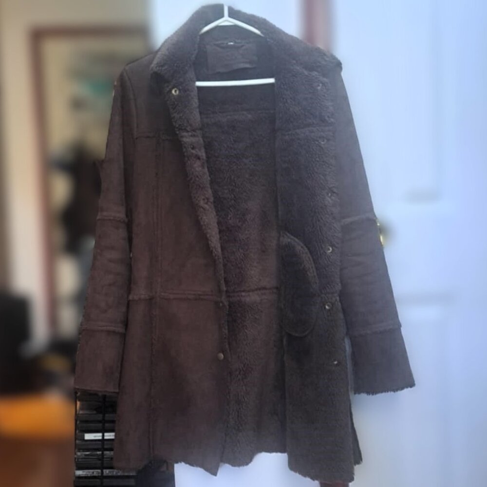Roxy Vintage 70s Style Brown Faux Suede Sherpa Lined Winter Coat Made in Korea